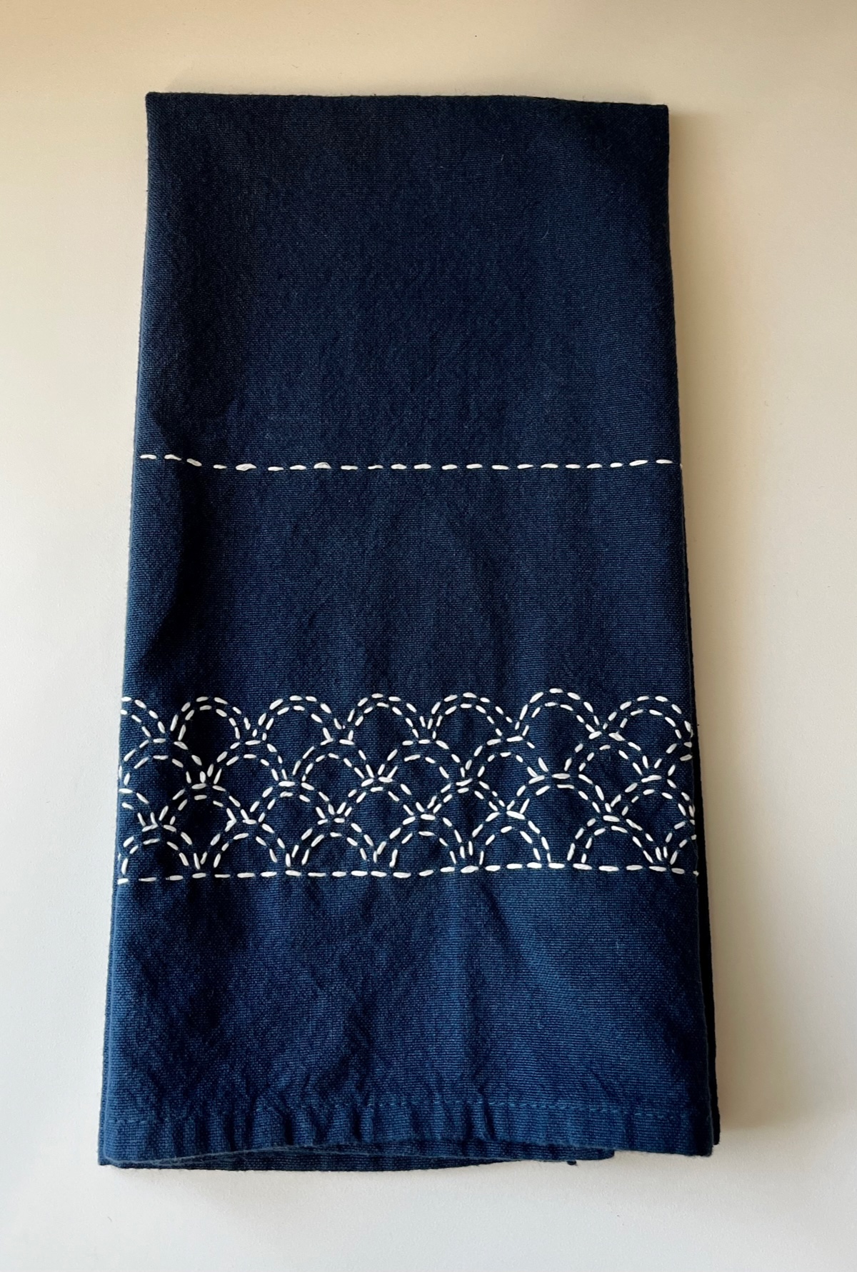 example of sashiko stitching on a tea towel