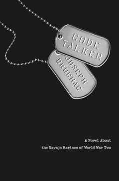 Cover of Code Talker by Joseph Bruchac with a pair of dog tags on a black background