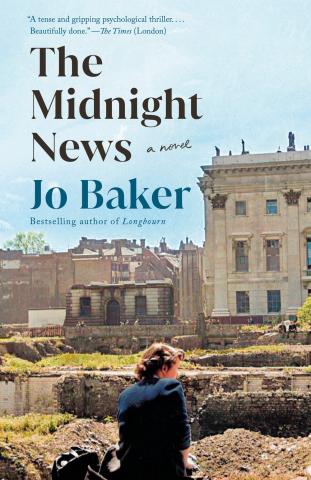 On the book cover, a young woman with a 1940s-style brunette updo and a navy sweater sits turned away and gazing out at city ruins.