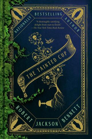Book cover depicts a flowering tree with skulls at the center of each flower, and whose roots are attached to an overturned goblet.